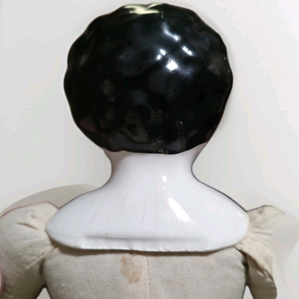 Antique Style Porcelain-Head Low Brow Curly Haired Doll Cream Petticoat See Pics - Picture 9 of 9